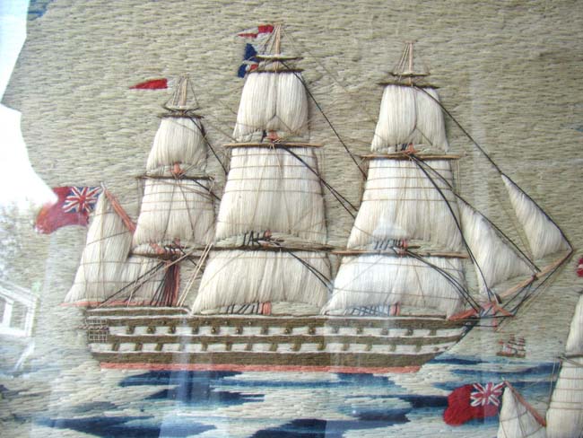 Perhaps the best multi ship sailors' woolwork picture on the market today!! Circa 1850-1870. — image 4